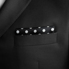 BLACK POLKA DOTS SILK POCKET SQUARE