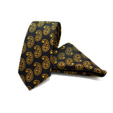 BLACK PAISLEY IN SHADES OF GOLD TIE AND POCKET SQUARE SET
