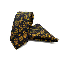 BLACK PAISLEY IN SHADES OF GOLD TIE AND POCKET SQUARE SET