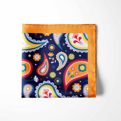 GOLDEN BLUE PAISLEY SILK POCKET SQUARE
