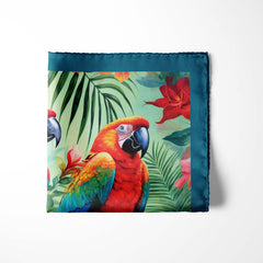 BIRDS AND JUNGLE SILK POCKET SQUARE