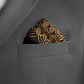 BLACK AND GOLD ORNAMENT SILK POCKET SQUARE