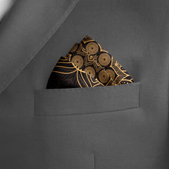 BLACK AND GOLD ORNAMENT SILK POCKET SQUARE