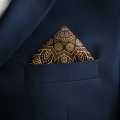 BLACK AND GOLD ORNAMENT SILK POCKET SQUARE