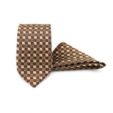 BROWNSTONE GRID TIE AND POCKET SQUARE SET