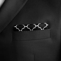 SILVER GEOMETRIC SILK POCKET SQUARE