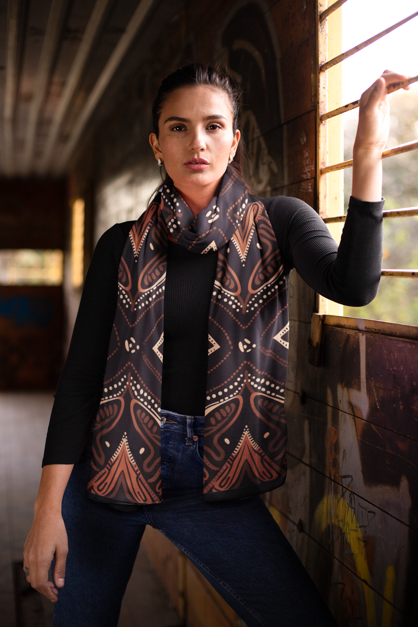 Women's Art Scarf | Art Printed Scarf | Black Wolf