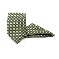 REGAL GREEN CHECKERED TIE AND POCKET SQUARE SET