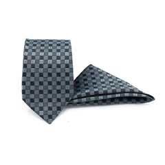 GRAPHITE CHECK TIE AND POCKET SQUARE SET