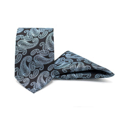 BLACK SAPPHIRE TIE AND POCKET SQUARE SET