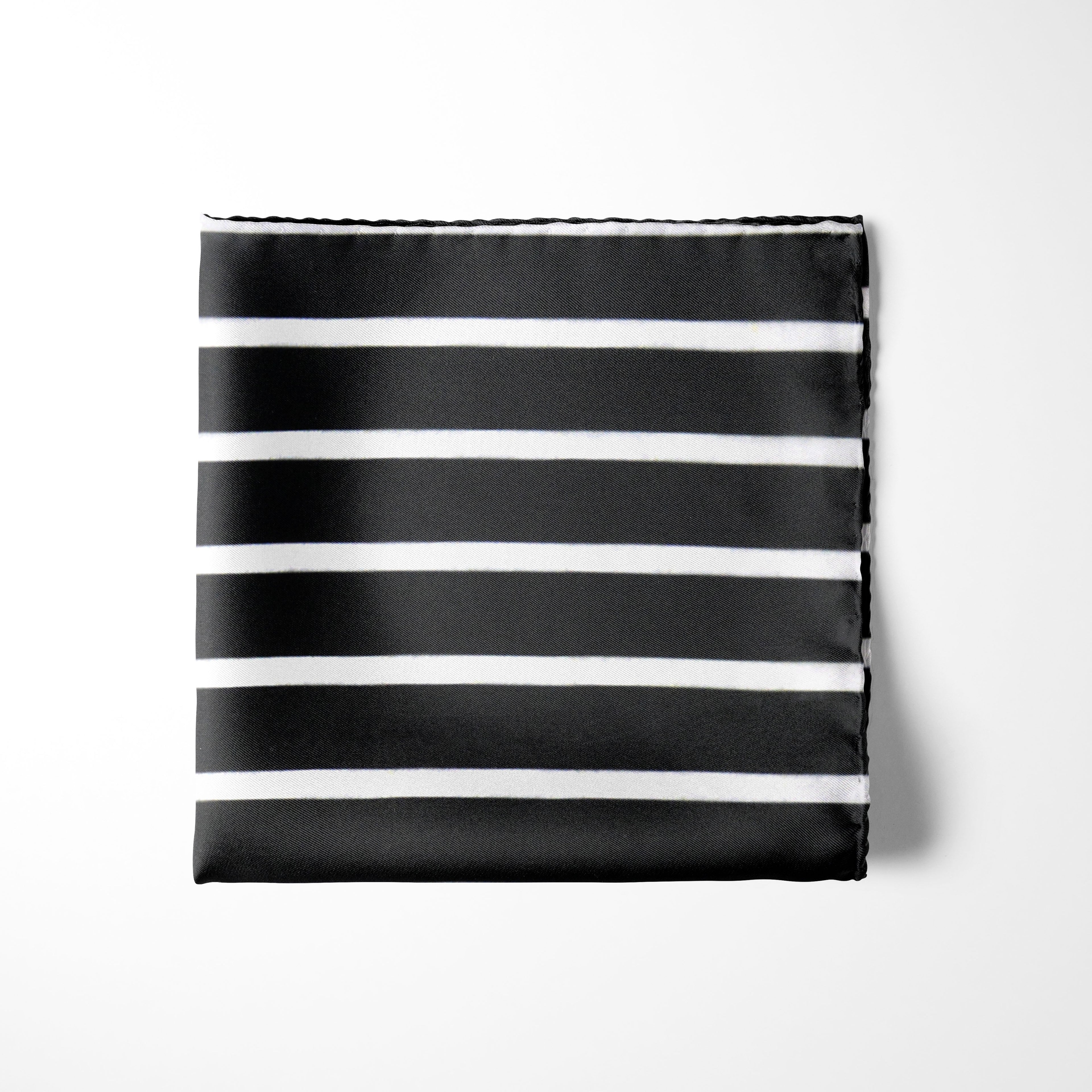 BLACK STRIPS SILK POCKET SQUARE