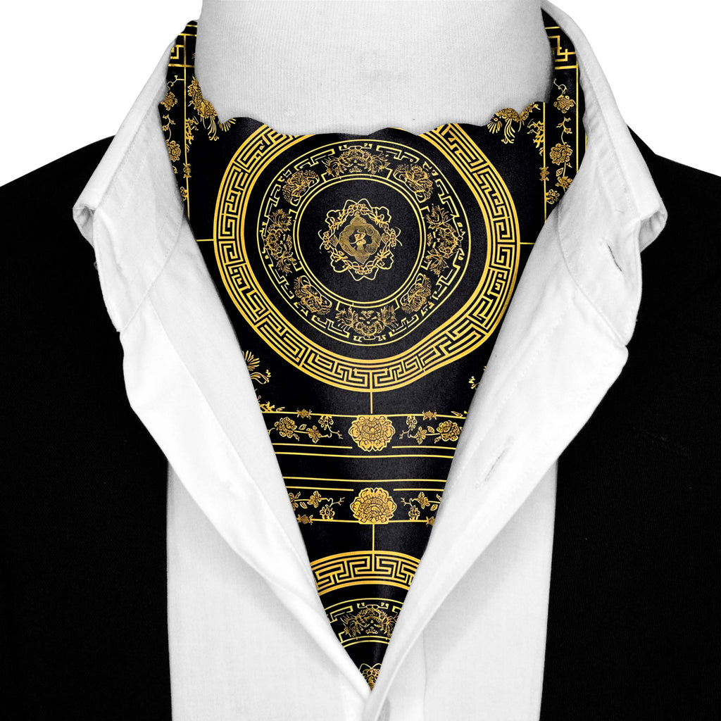 GOLDEN BAROQUE SILK ASCOT AND POCKET SQUARE SET – PREMIUM COLLECTION