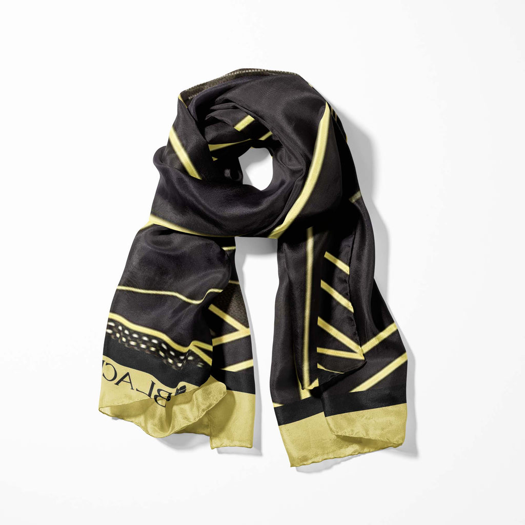 CHIC GOLDEN SILK SCARF WITH LAPEL PIN AND POCKET SQUARE