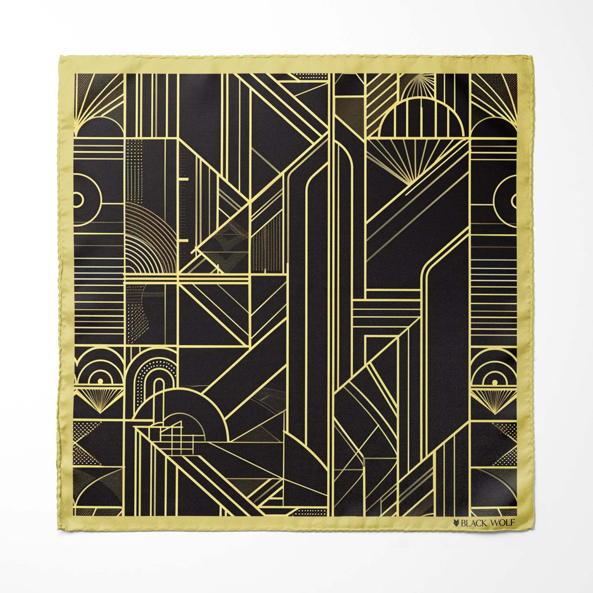 CHIC GOLDEN SILK SCARF WITH LAPEL PIN AND POCKET SQUARE