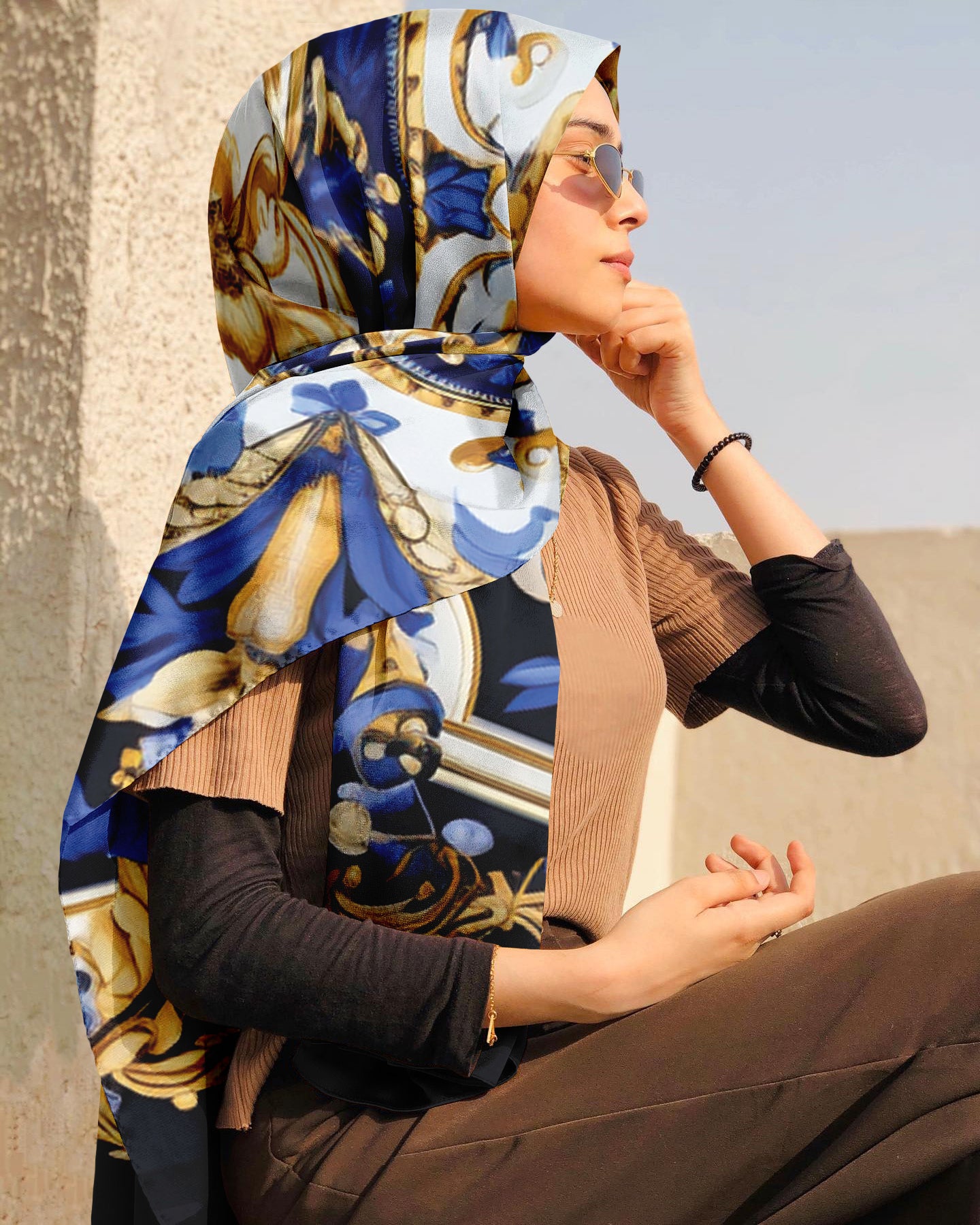BLUE VINTAGE SILK WOMEN HIJAB – PREMIUM COLLECTION