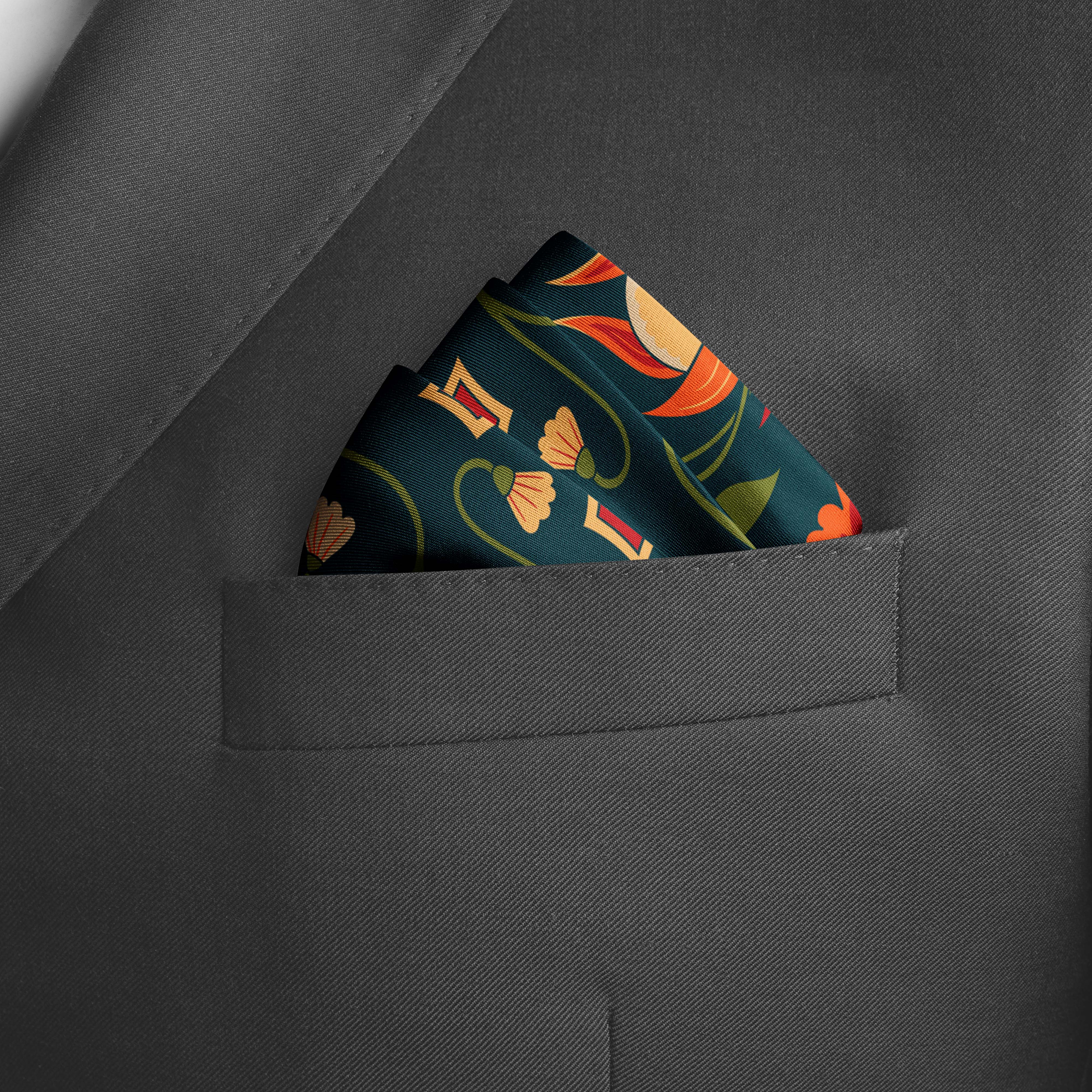 FLOWERS AND LEAVES SILK POCKET SQUARE