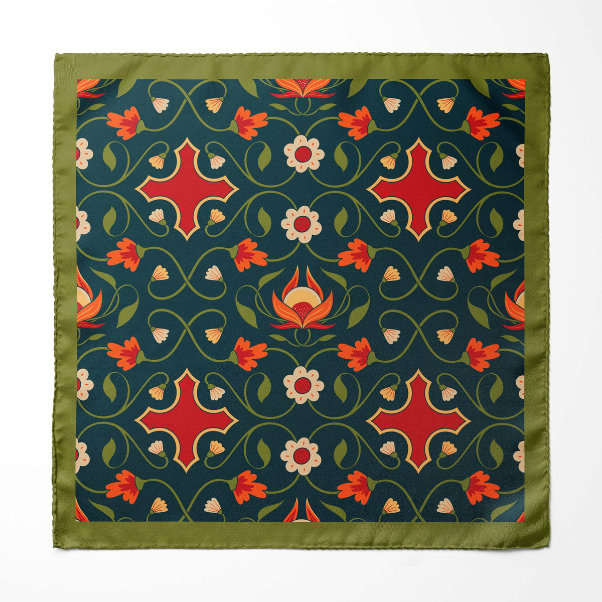 FLOWER AND LEAVES SILK SCARF WITH LAPEL PIN AND POCKET SQUARE