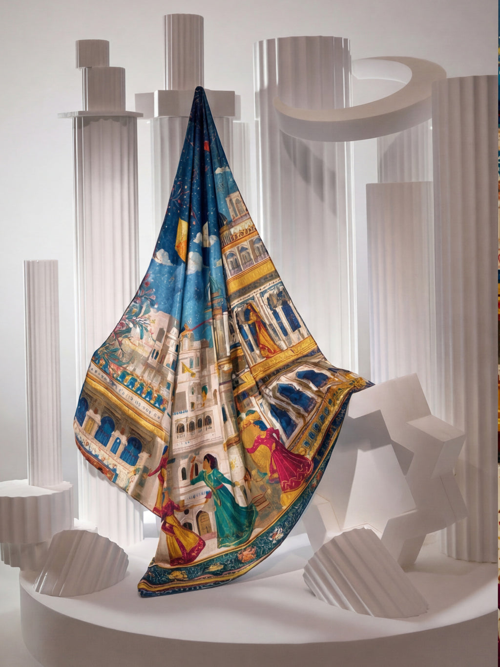 Royal Lahore Basant Night Scarf  – Cultural Cityscape Festival Illustration Scarf