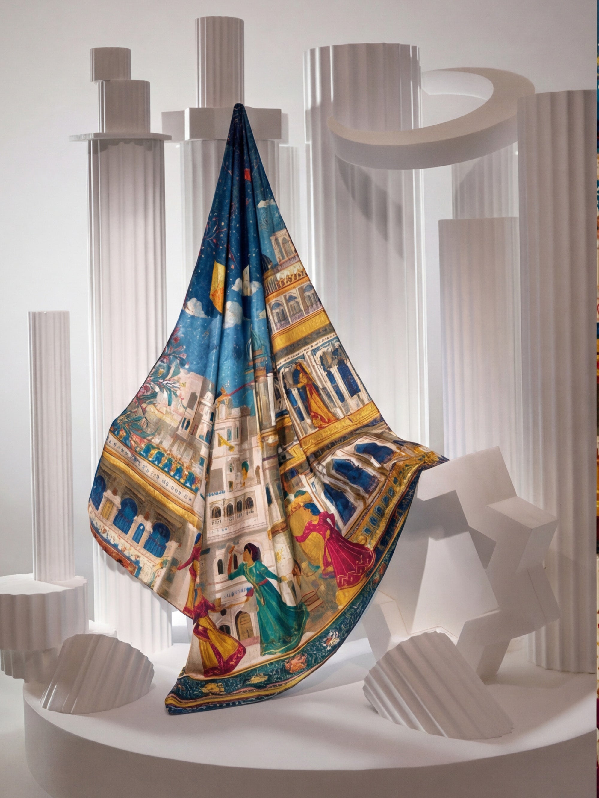 Royal Lahore Basant Night Scarf  – Cultural Cityscape Festival Illustration Scarf