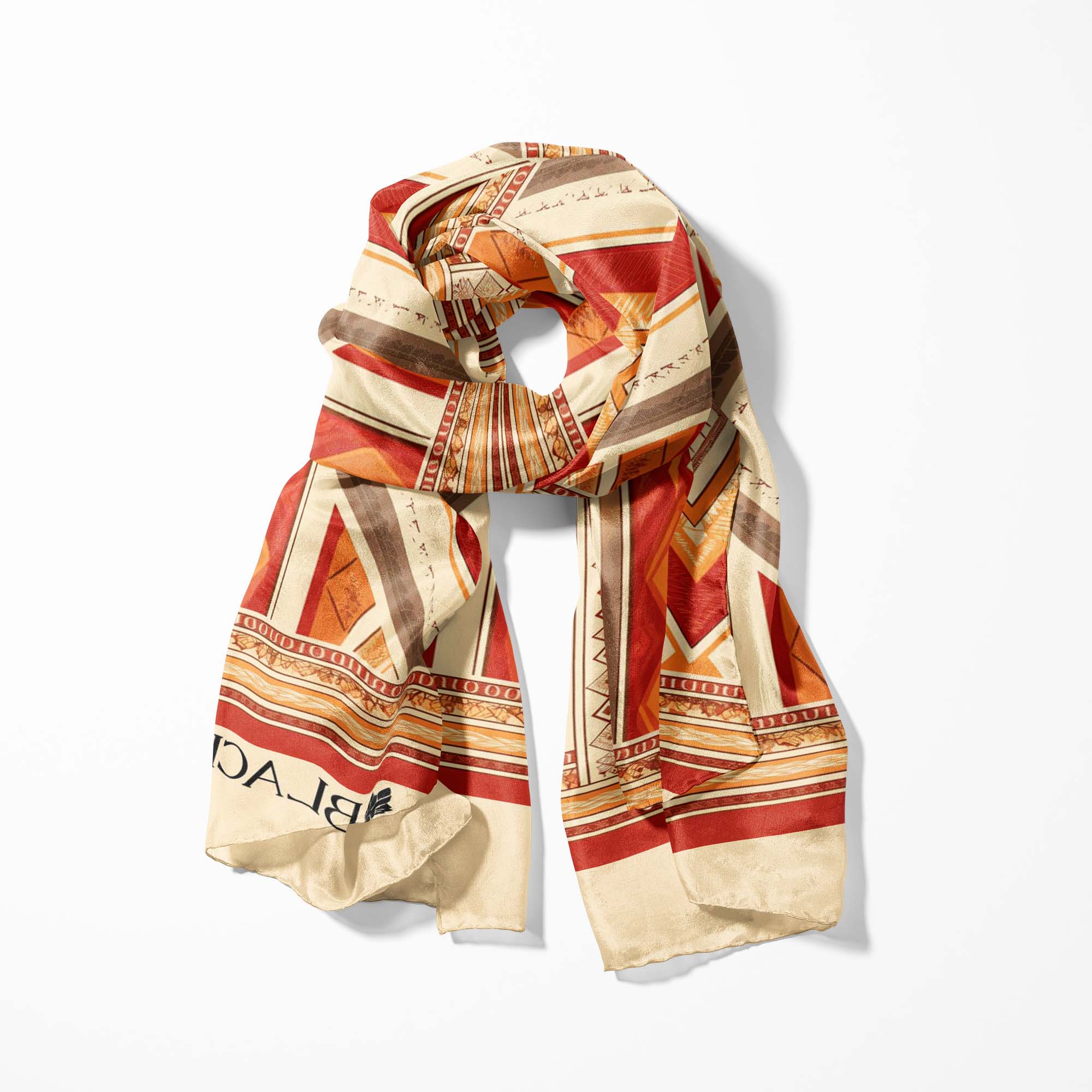 COLORFUL IKAT ETHNIC SILK SCARF WITH LAPEL PIN AND POCKET SQUARE