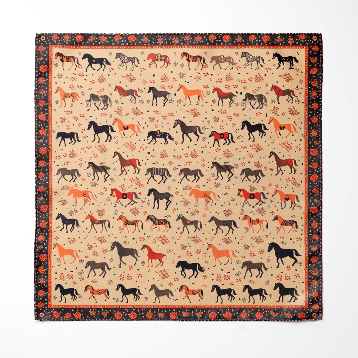 COLORED RUNNING HORSE SILK POCKET SQUARE