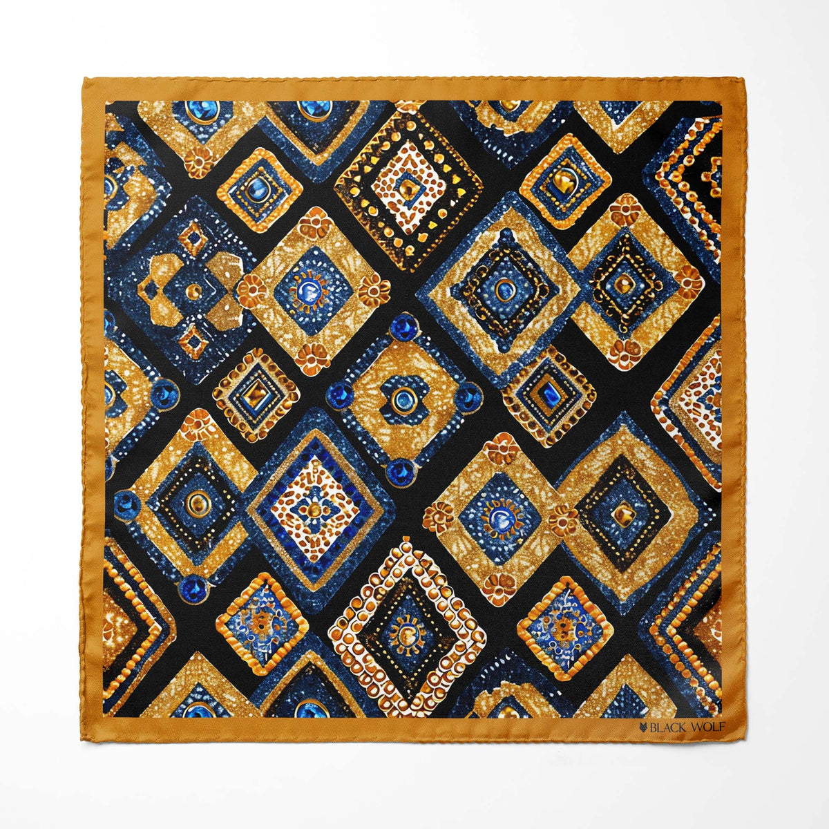 GEOMETRIC ETHNIC SILK ASCOT WITH LAPEL PIN AND POCKET SQUARE