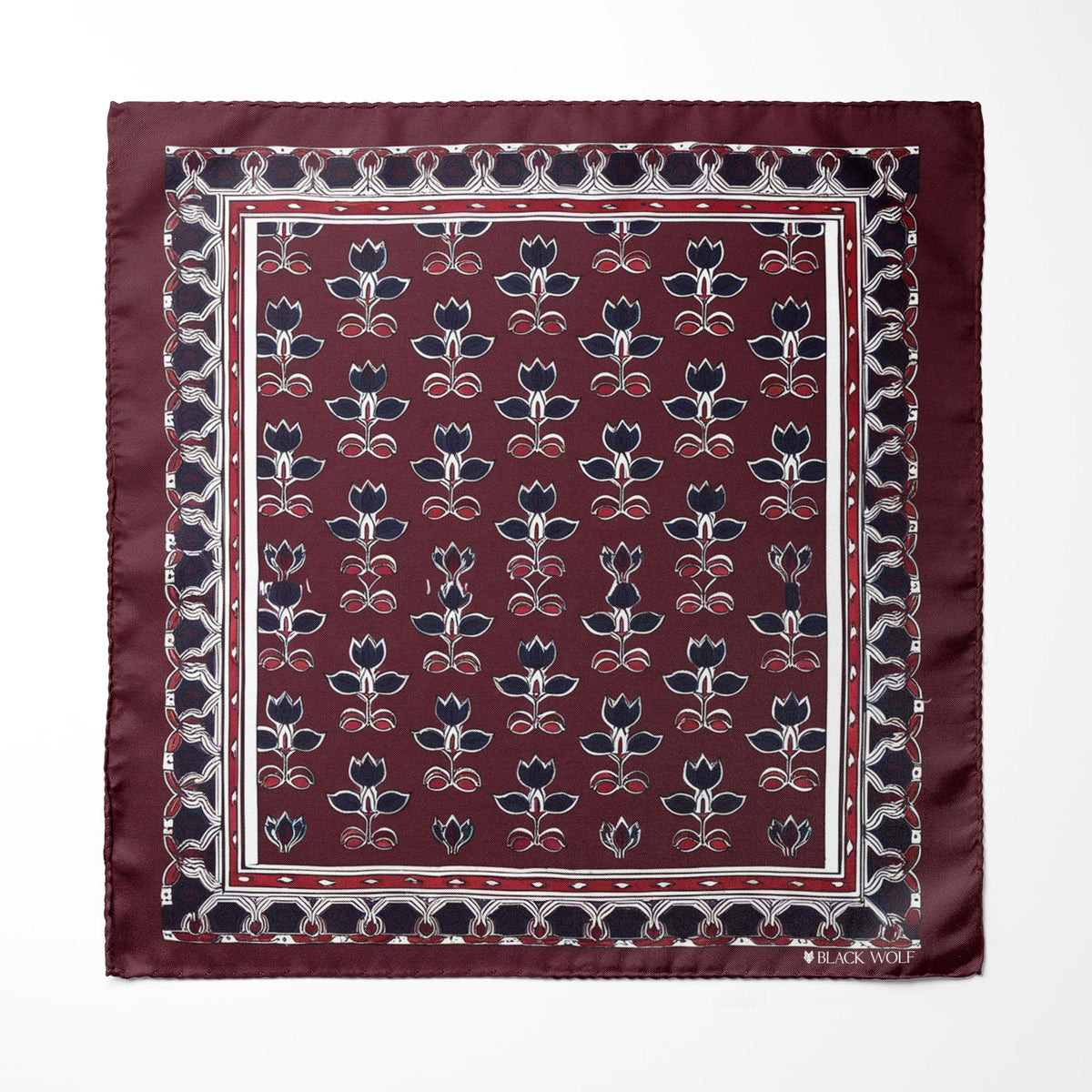 MAROON BASE FLORAL SILK POCKET SQUARE