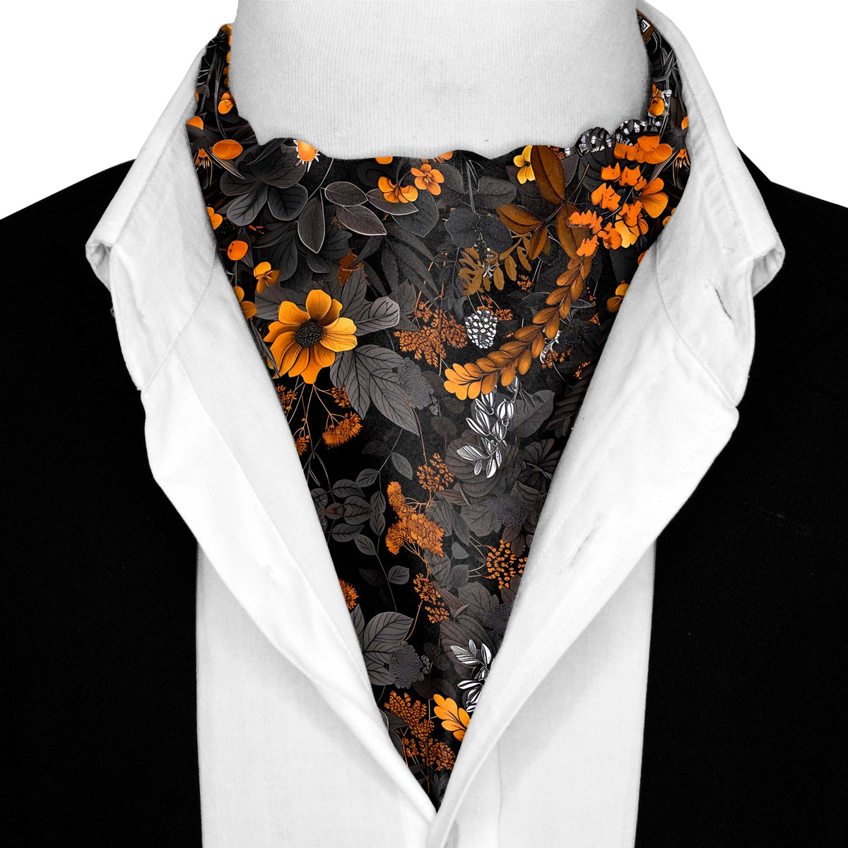 HALLOWEEN TREE SILK ASCOT WITH LAPEL PIN AND POCKET SQUARE