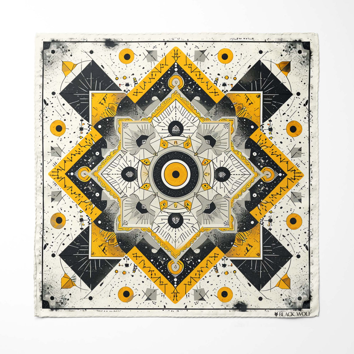 ETHNIC ABSTRACT SILK ASCOT WITH LAPEL PIN AND POCKET SQUARE
