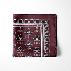 MAROON BASE FLORAL SILK POCKET SQUARE