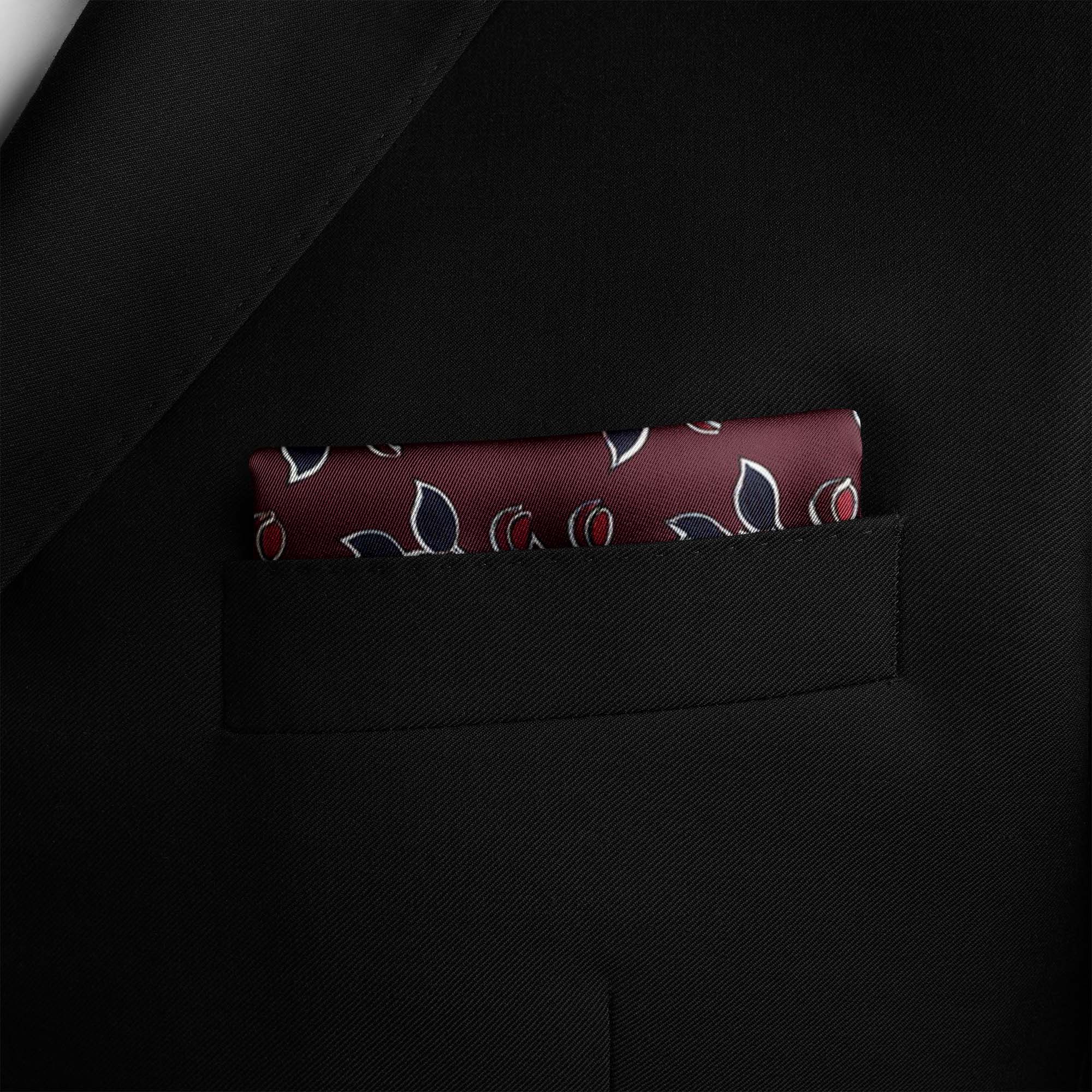 MAROON BASE FLORAL SILK POCKET SQUARE