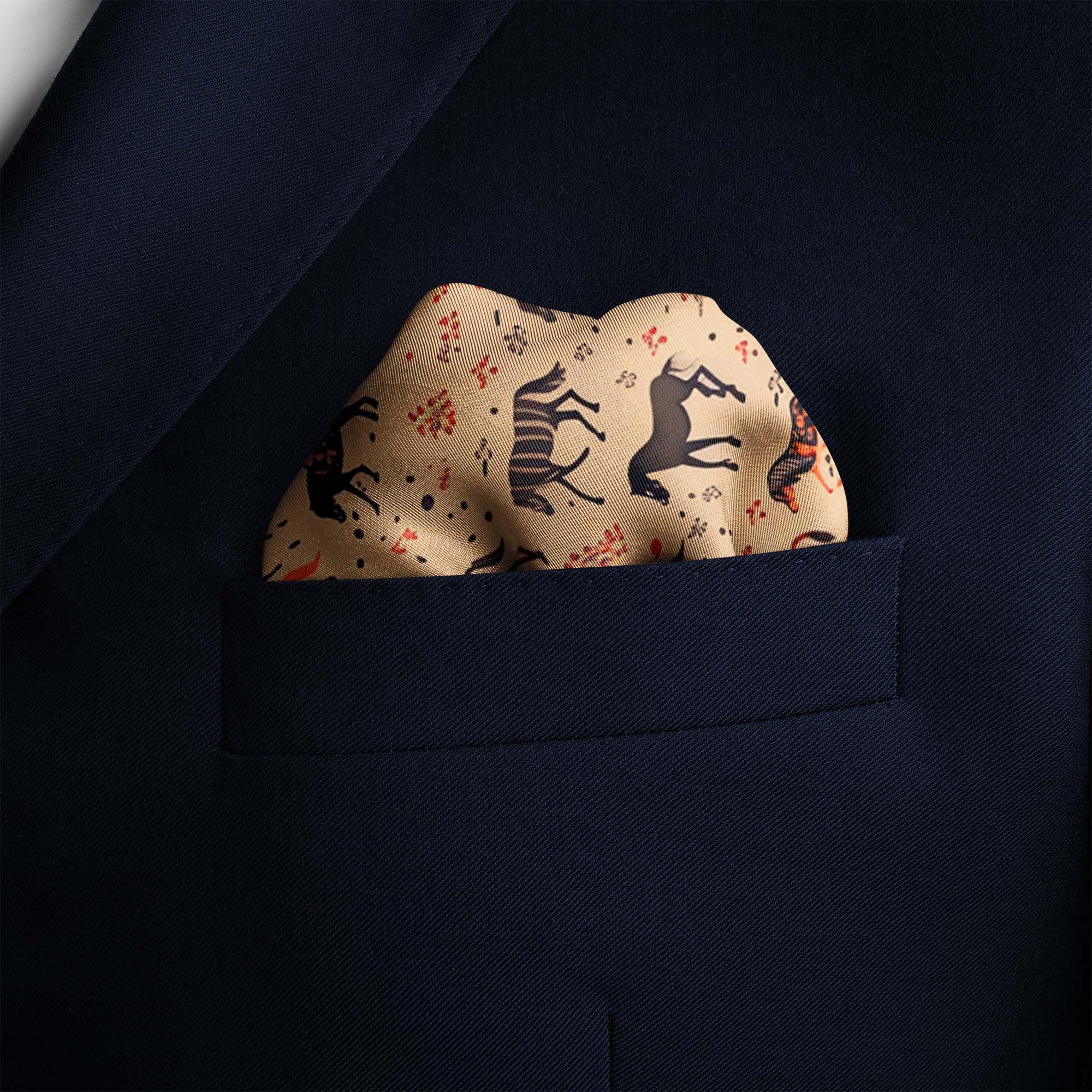 COLORED RUNNING HORSE SILK POCKET SQUARE