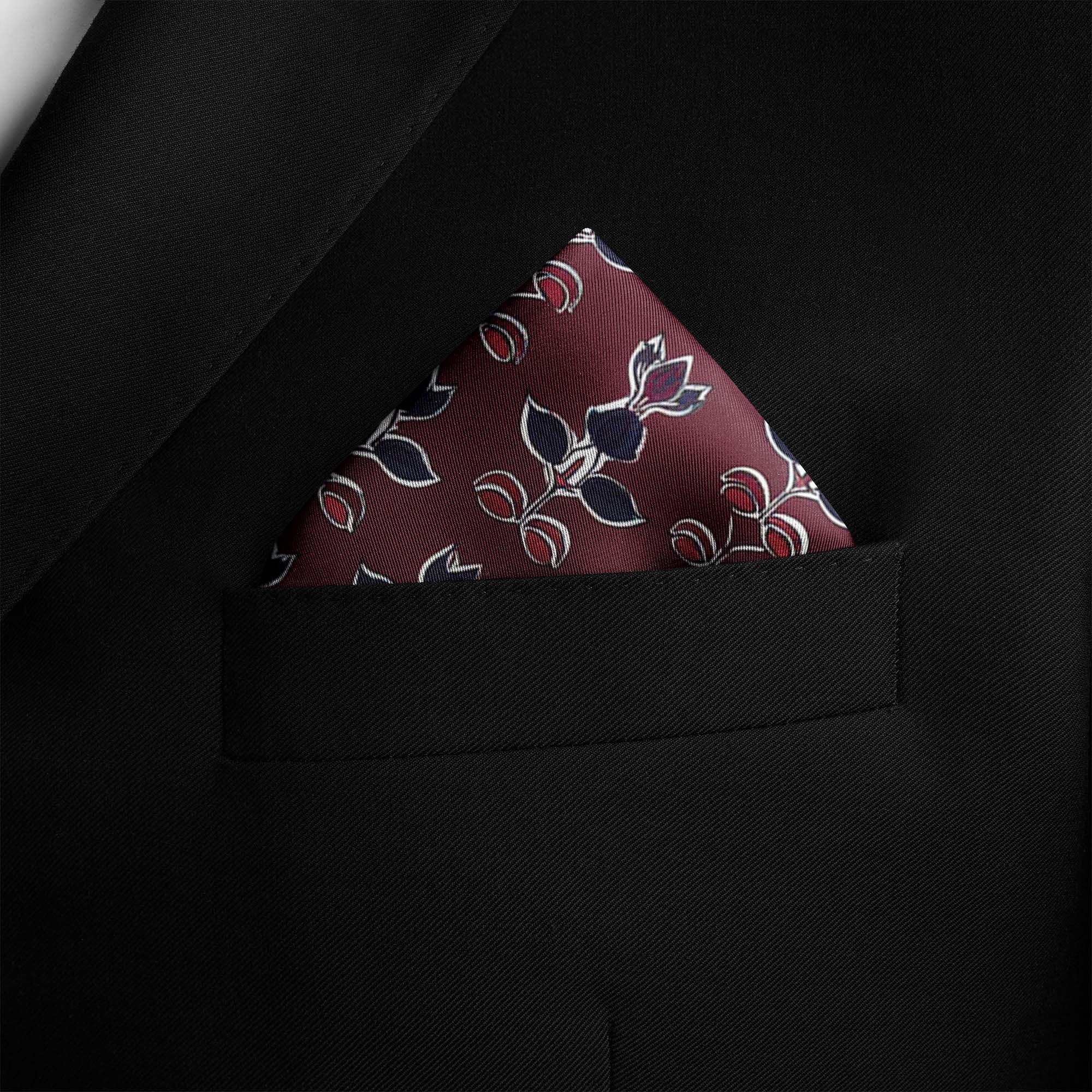 MAROON BASE FLORAL SILK POCKET SQUARE