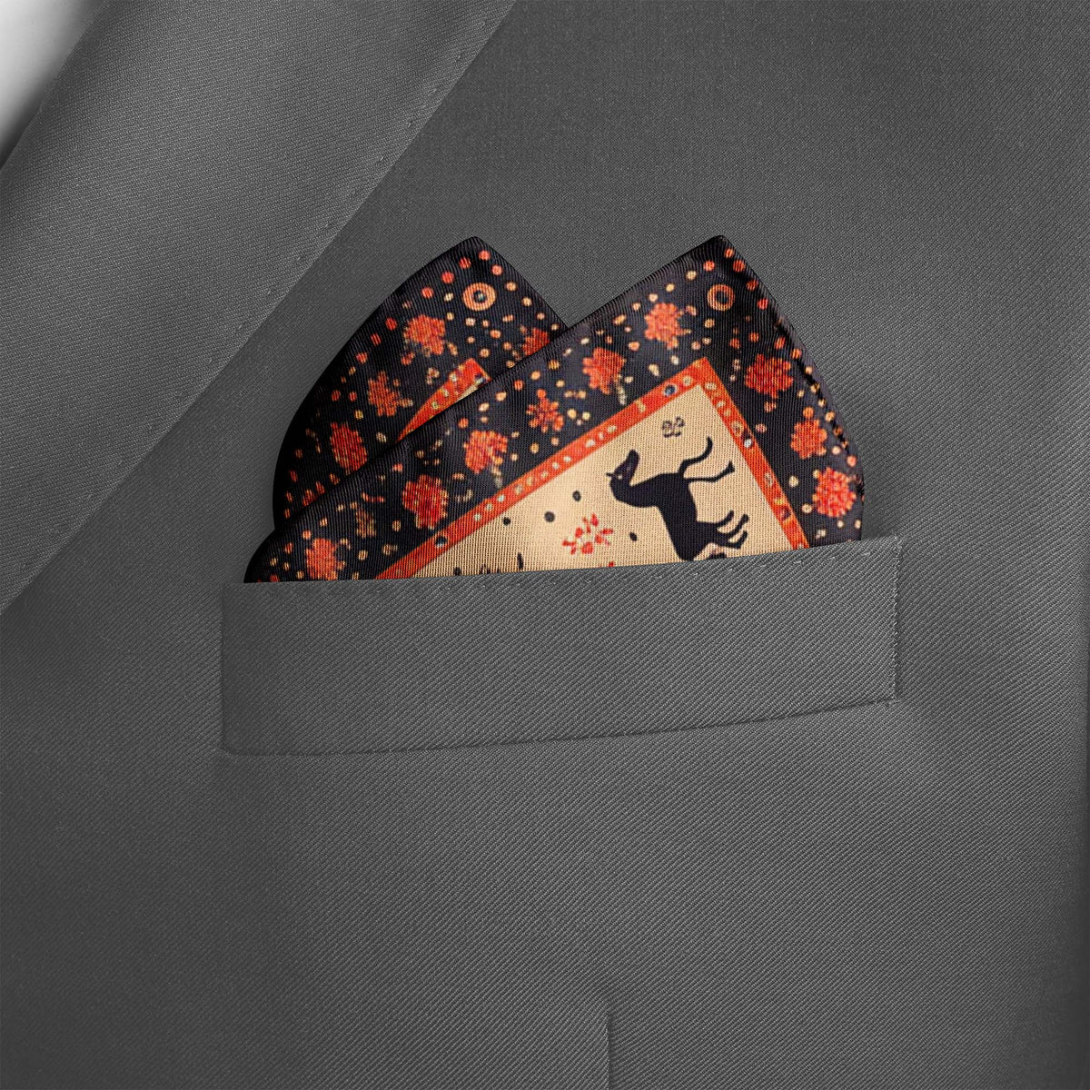 COLORED RUNNING HORSE SILK POCKET SQUARE
