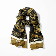 GOLDEN BAROQUE SILK SCARF WITH LAPEL PIN AND POCKET SQUARE