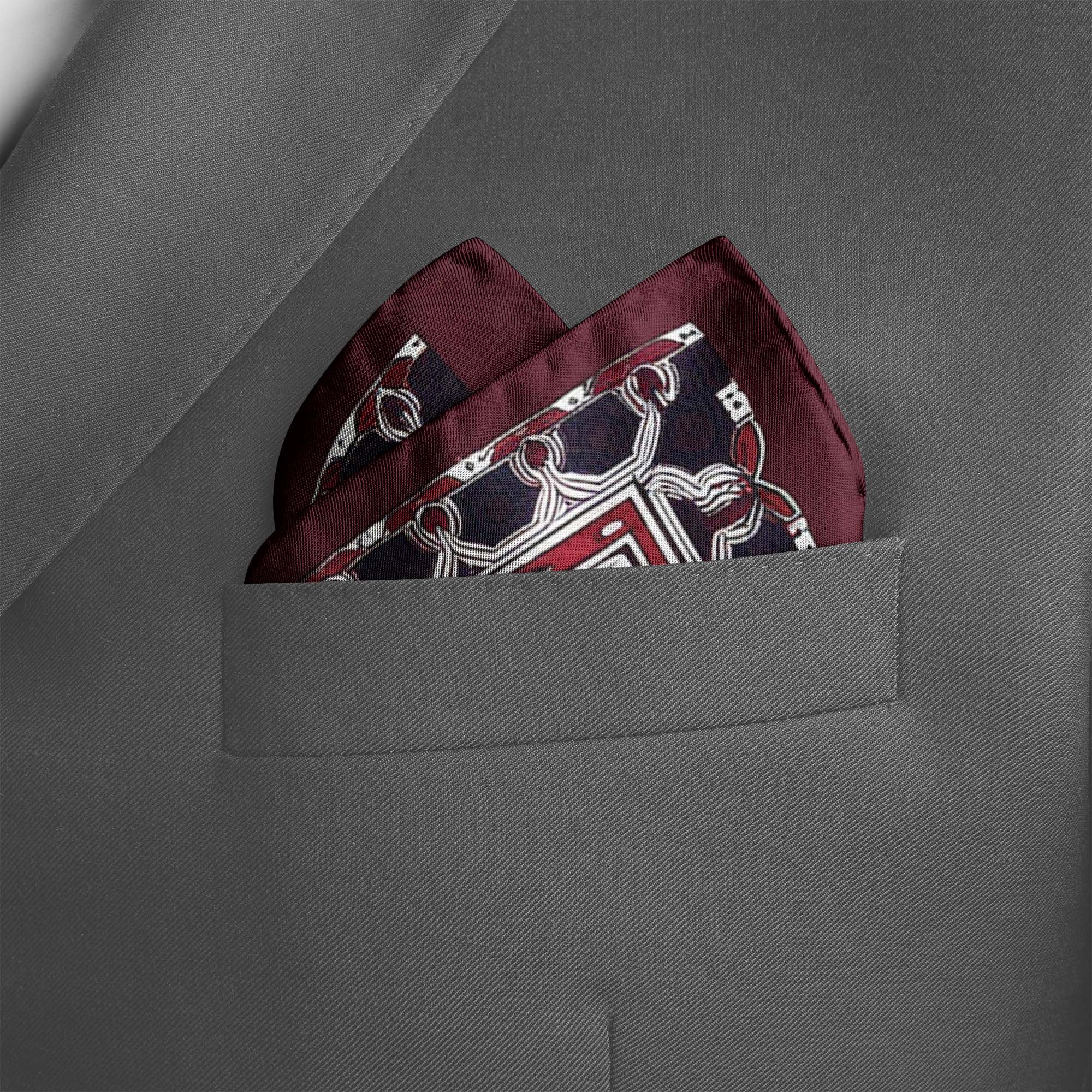 MAROON BASE FLORAL SILK POCKET SQUARE