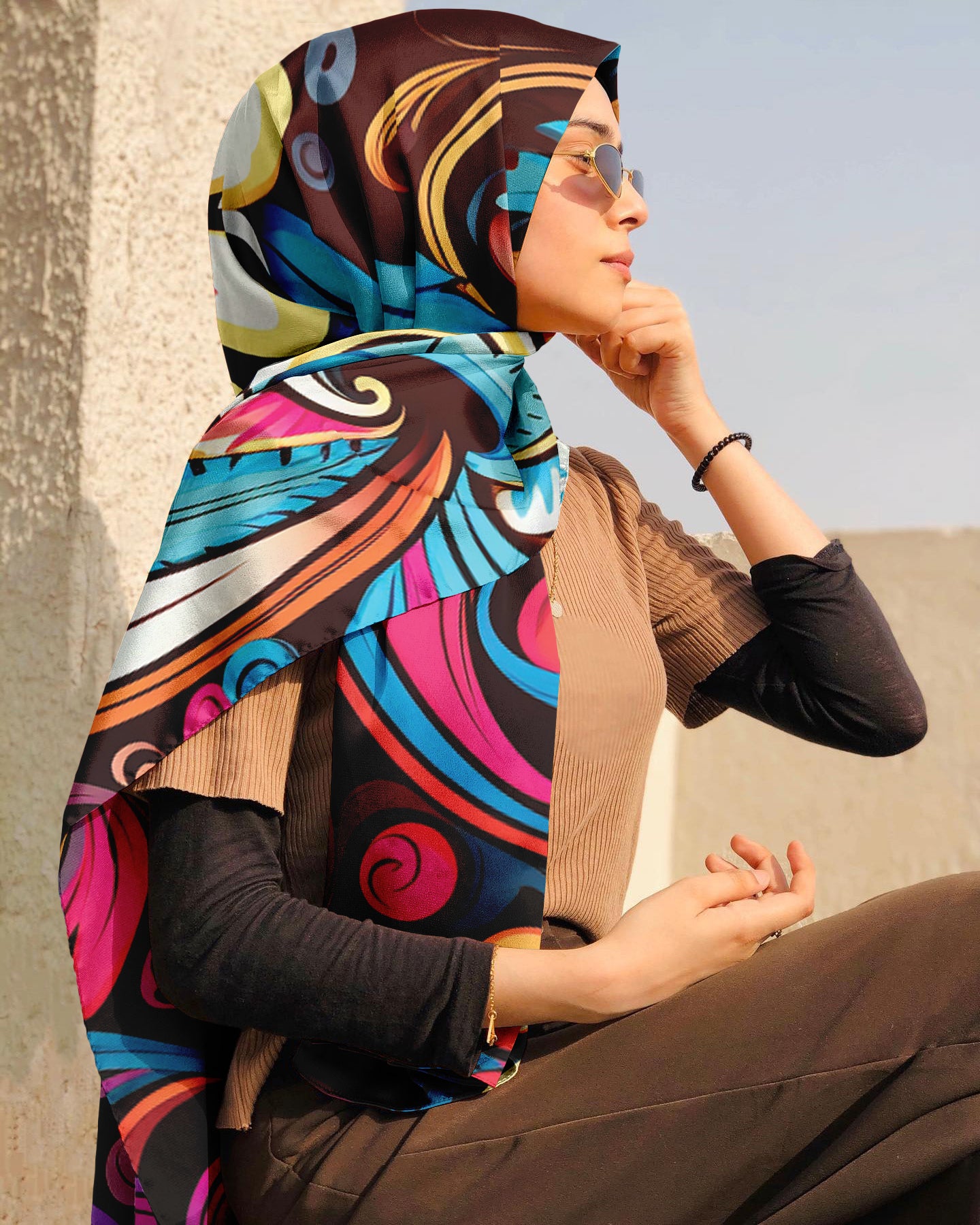COLORFUL ABSTRACT SILK WOMEN HIJAB – PREMIUM COLLECTION