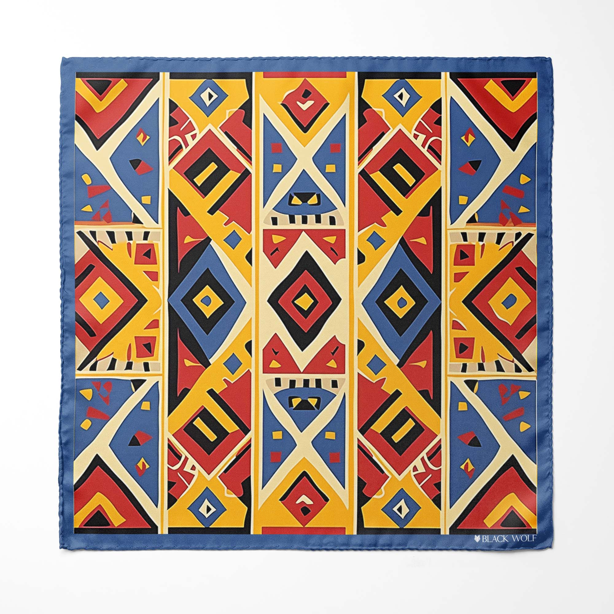 GEOMETRIC TRIBAL PATTERN SILK ASCOT WITH LAPEL PIN AND POCKET SQUARE