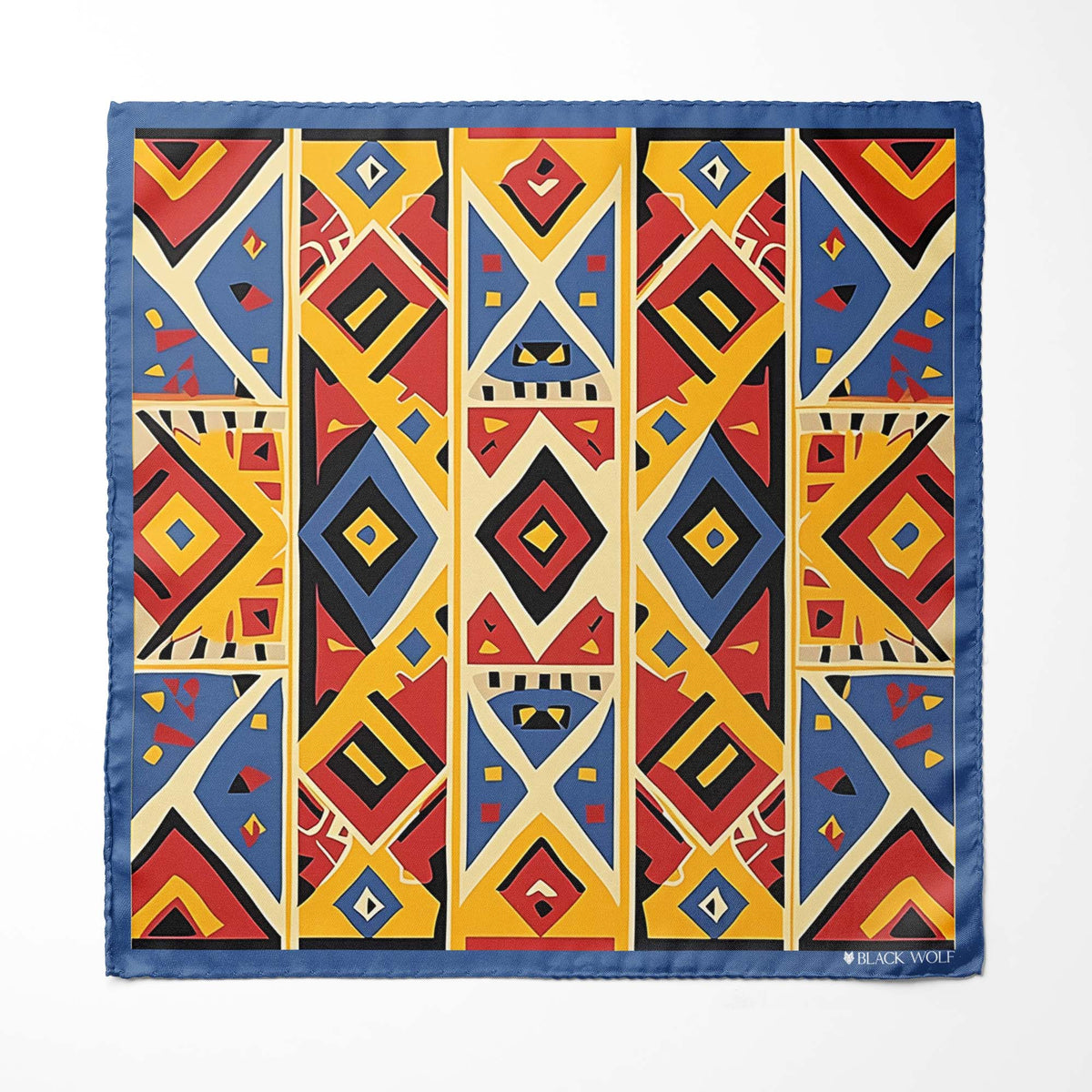 GEOMETRIC TRIBAL PATTERN SILK ASCOT WITH LAPEL PIN AND POCKET SQUARE