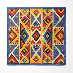 GEOMETRIC TRIBAL PATTERN SILK ASCOT WITH LAPEL PIN AND POCKET SQUARE