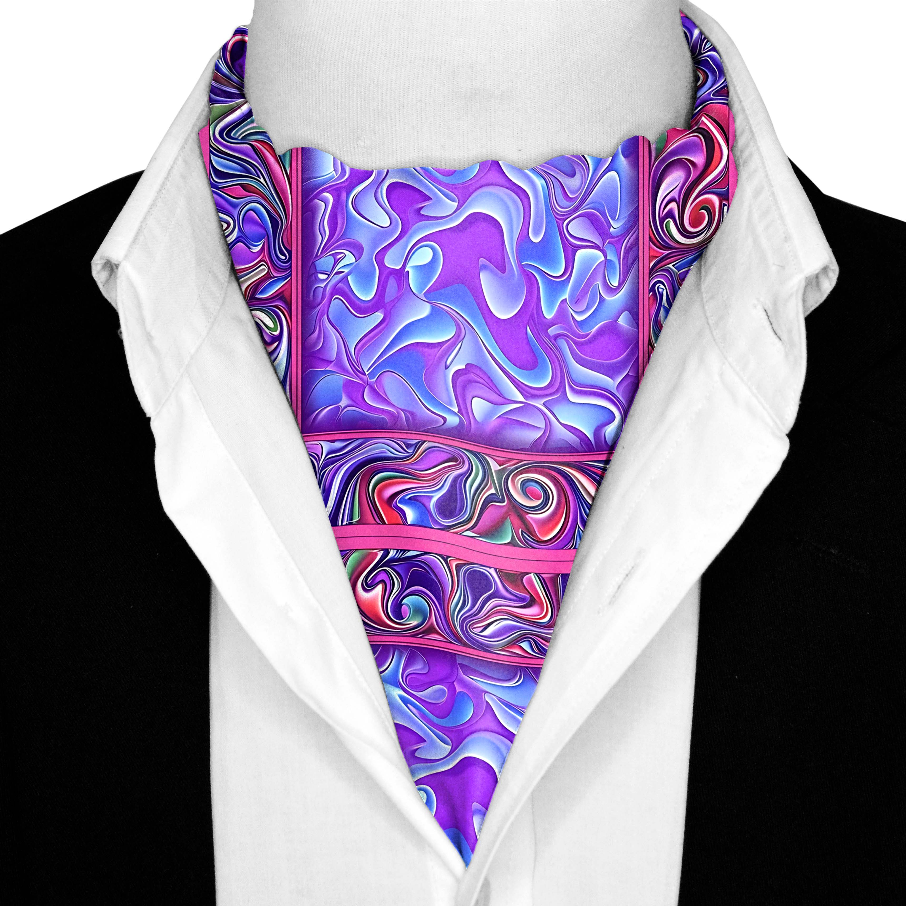 HOLOGRAPHIC IN NEON SILK ASCOT AND POCKET SQUARE SET – PREMIUM COLLECTION