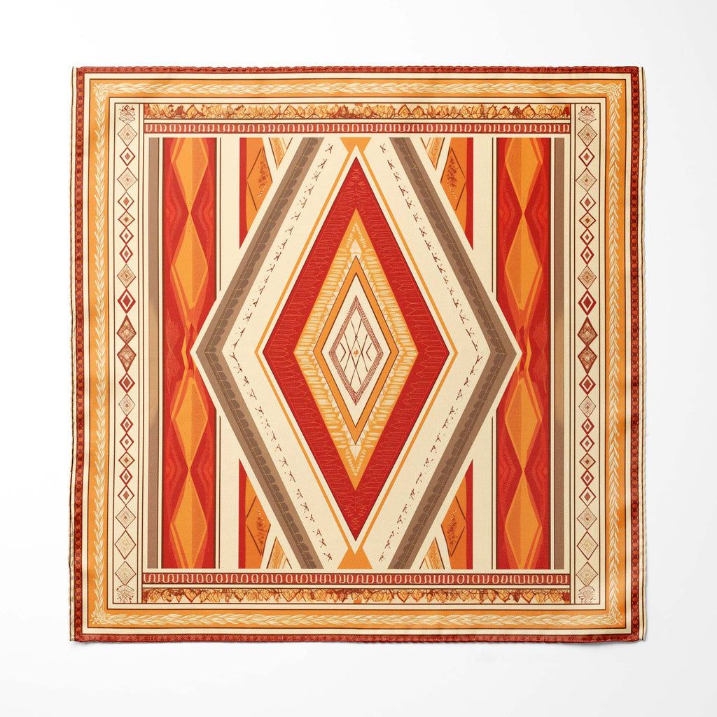 COLORFUL IKAT ETHNIC SILK ASCOT WITH LAPEL PIN AND POCKET SQUARE