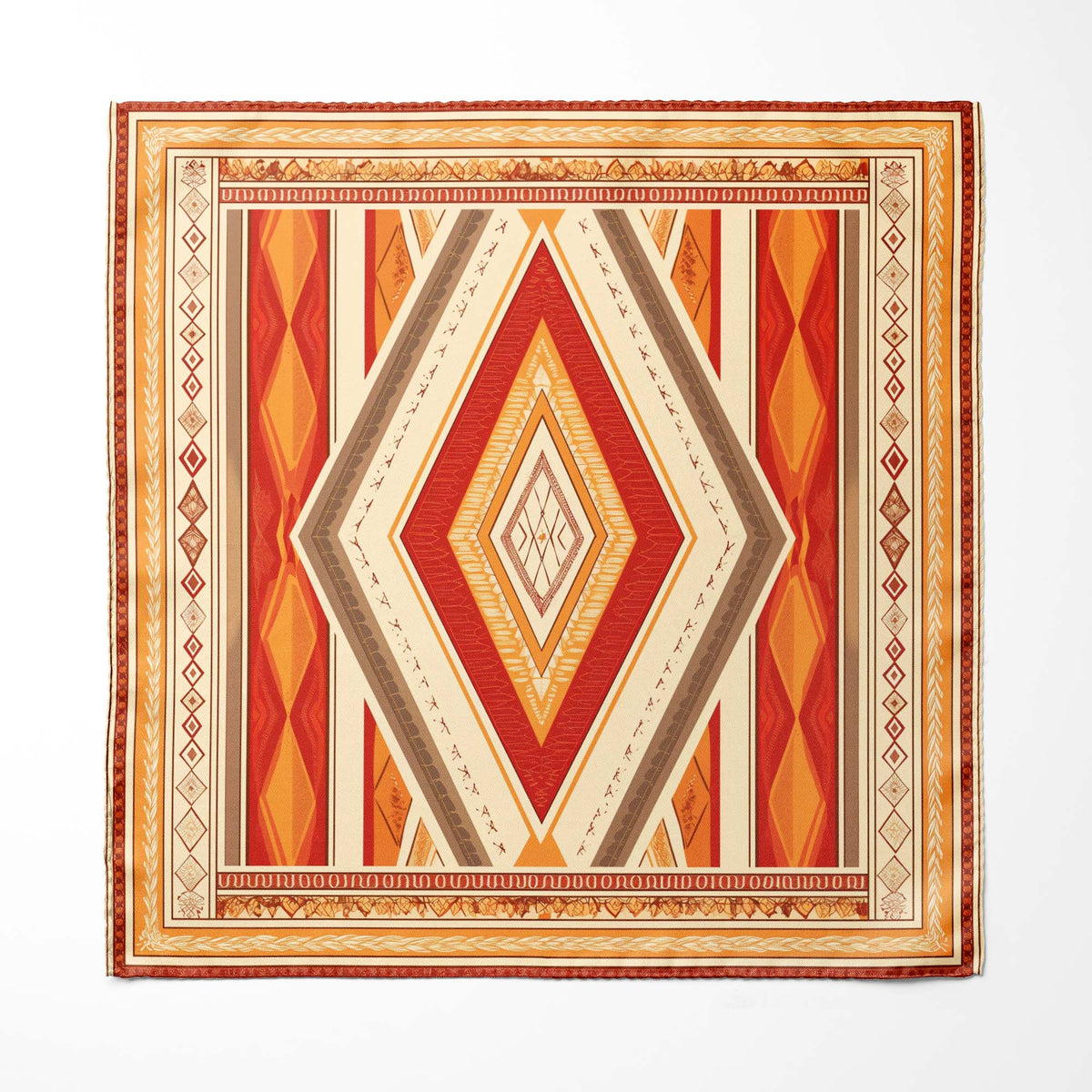 COLORFUL IKAT ETHNIC SILK ASCOT WITH LAPEL PIN AND POCKET SQUARE