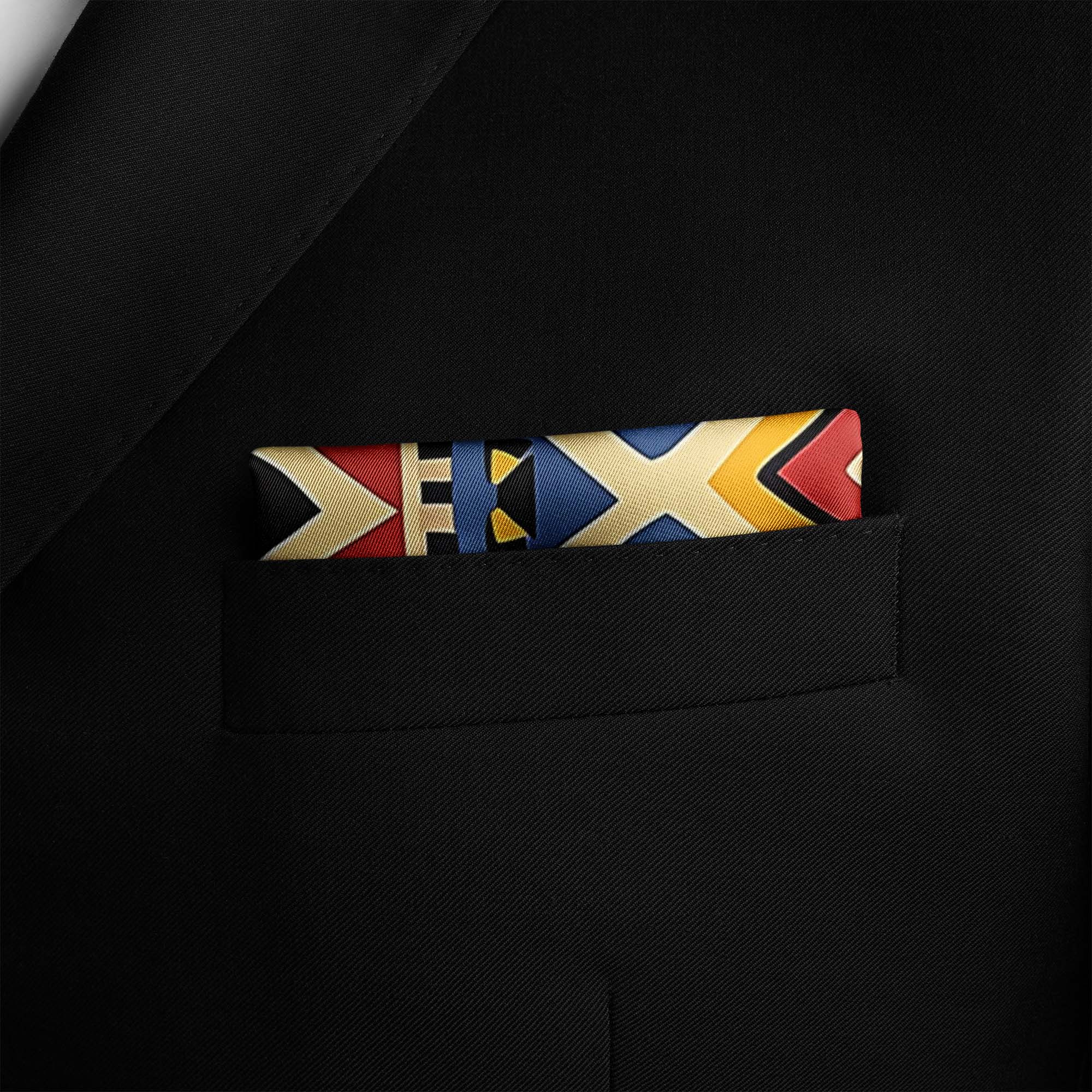 GEOMETRIC TRIBAL PATTERN SILK POCKET SQUARE