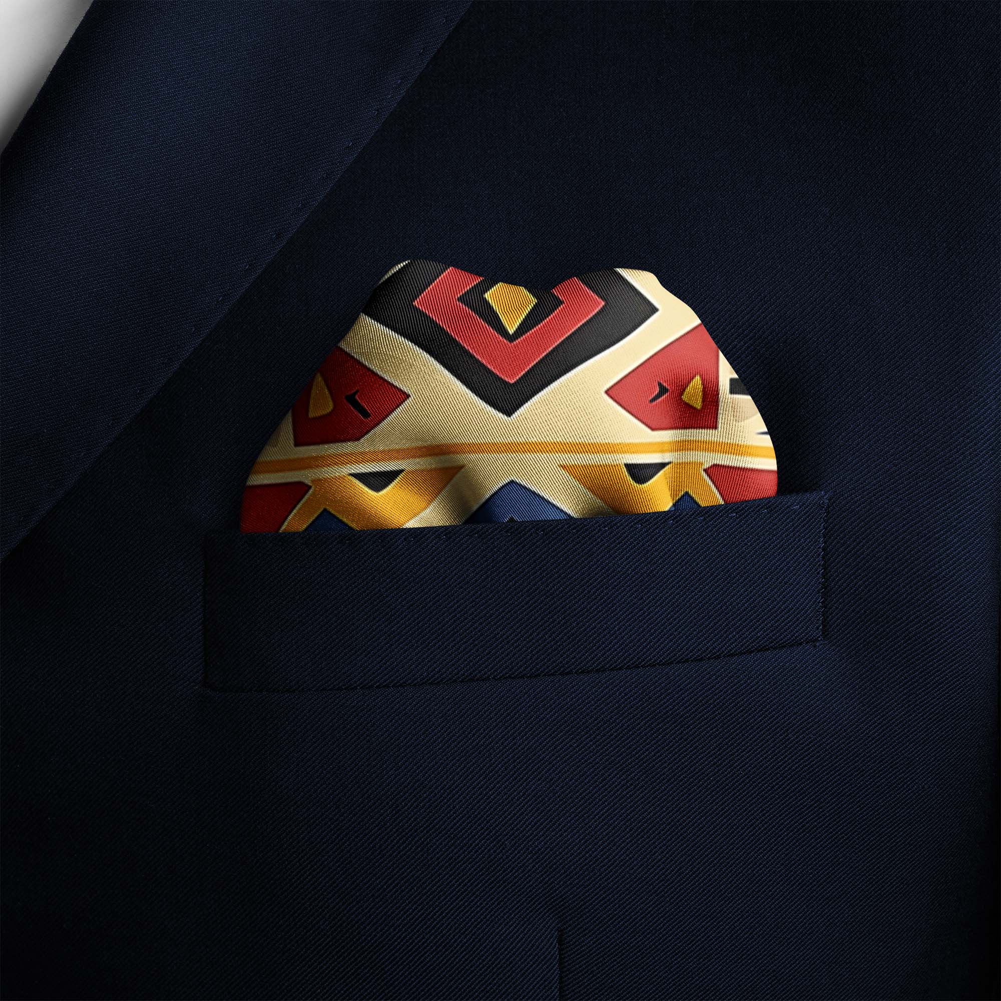 GEOMETRIC TRIBAL PATTERN SILK POCKET SQUARE