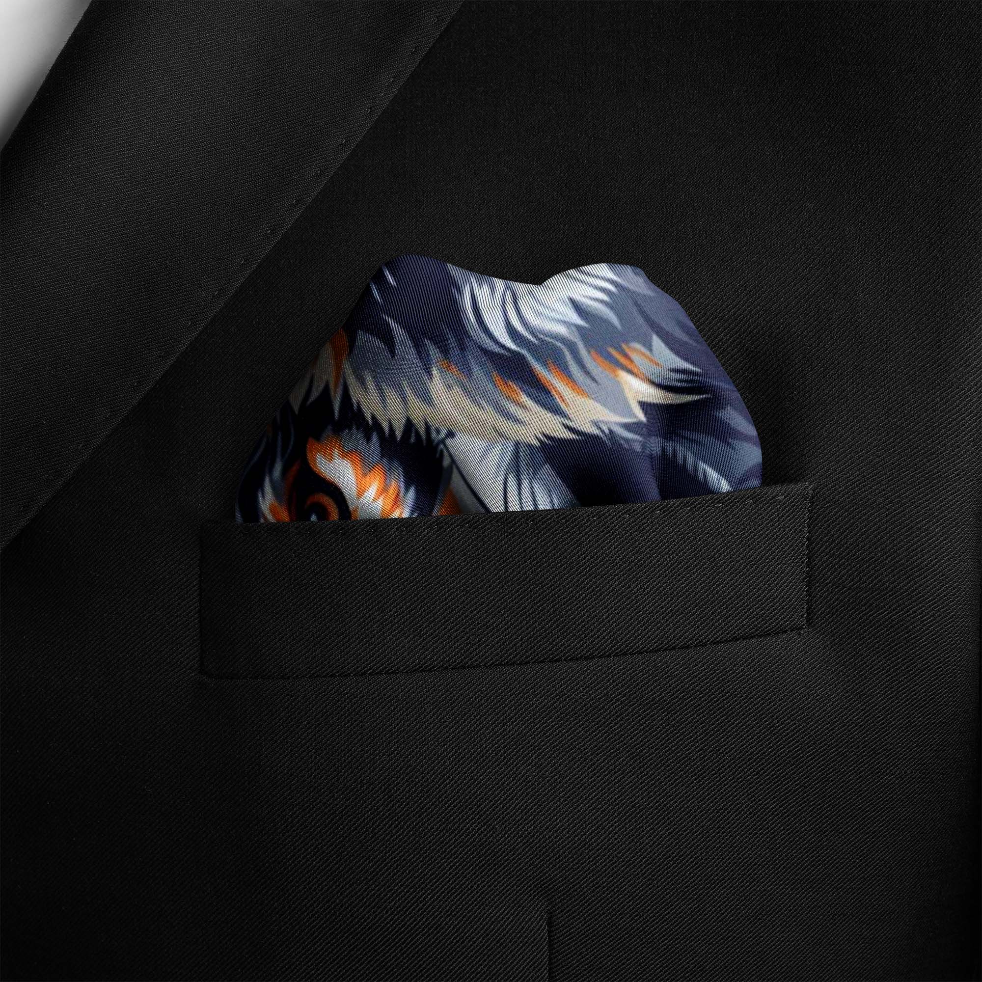 THE HEAD OF WOLVES SILK POCKET SQUARE