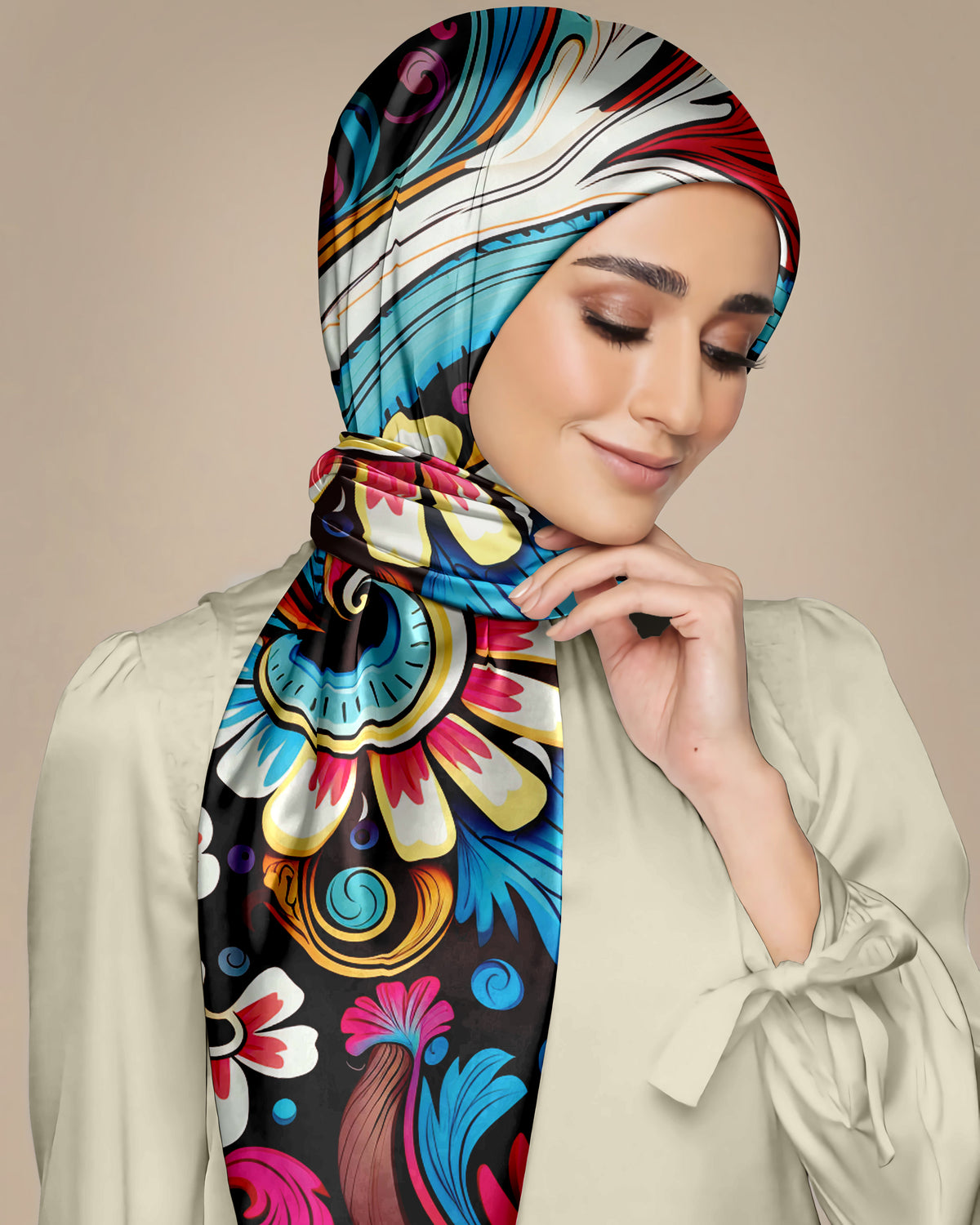 COLORFUL ABSTRACT SILK WOMEN HIJAB – PREMIUM COLLECTION