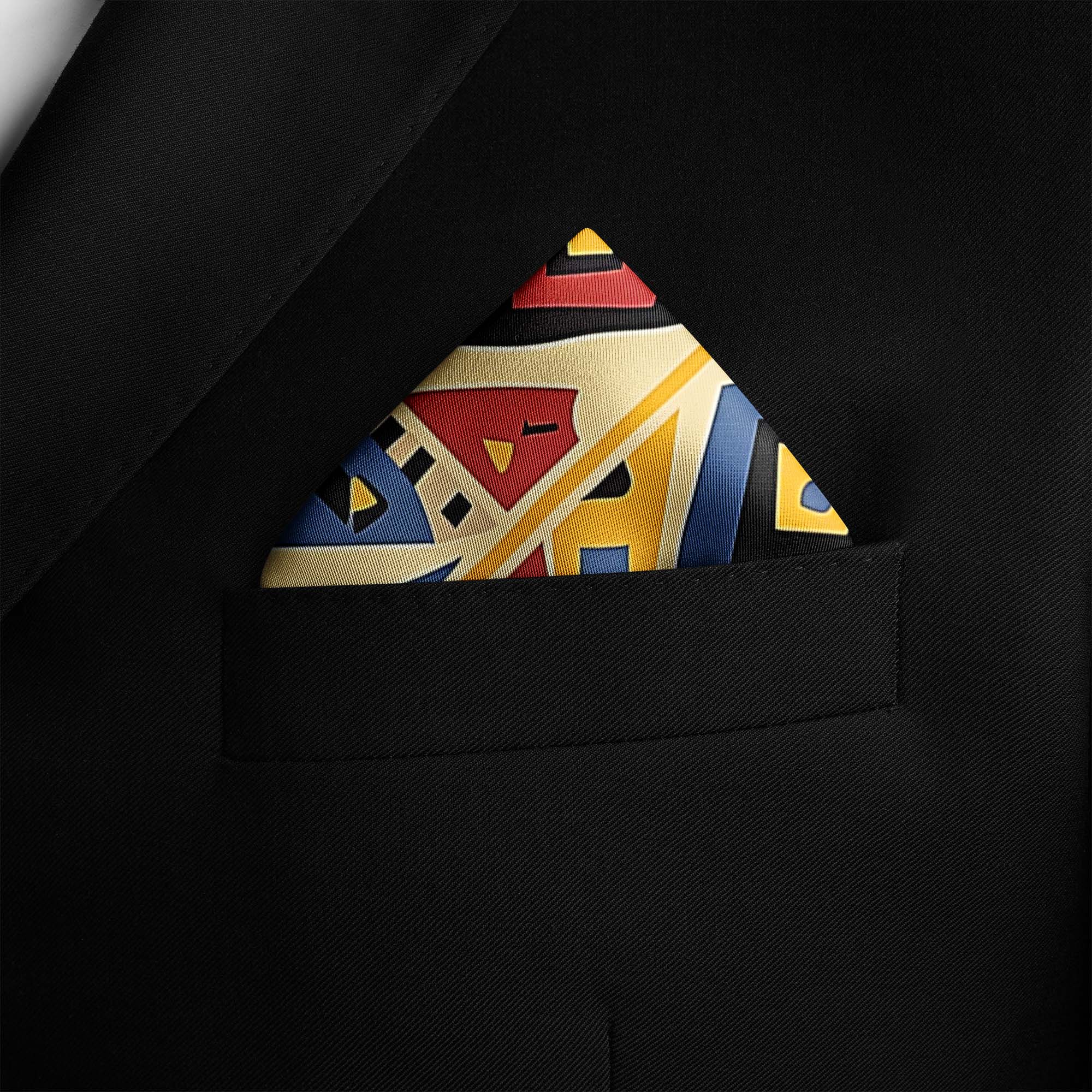 GEOMETRIC TRIBAL PATTERN SILK POCKET SQUARE