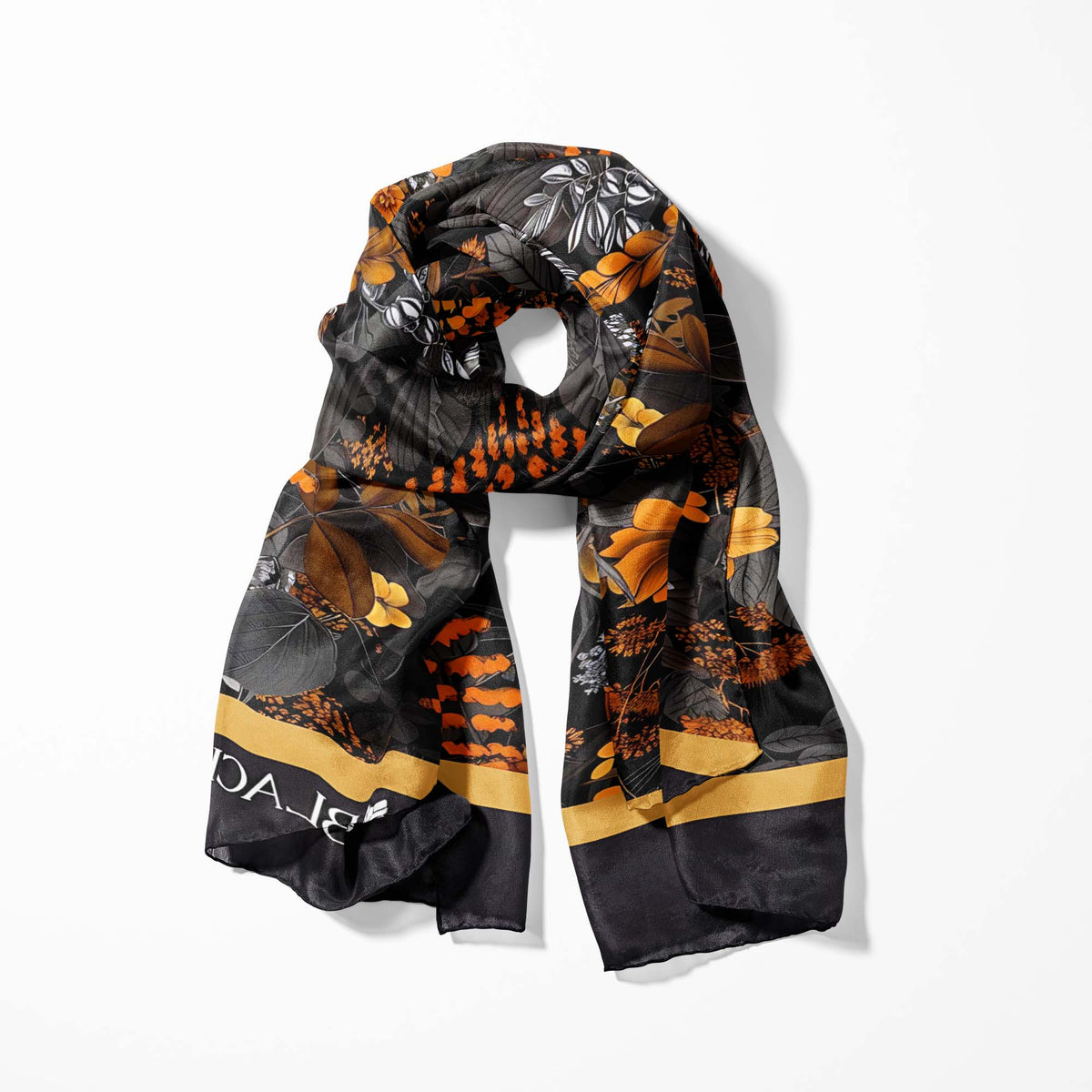 HALLOWEEN TREE SILK SCARF WITH LAPEL PIN AND POCKET SQUARE