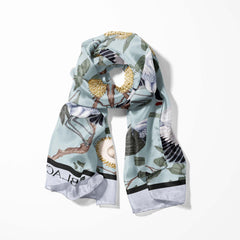 DANCING CRENIES SILK SCARF WITH LAPEL PIN AND POCKET SQUARE